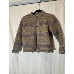 Carroll Reed Sweater  sz MED  100% Wool  Cardigan  Silver metal clasps  T31‎